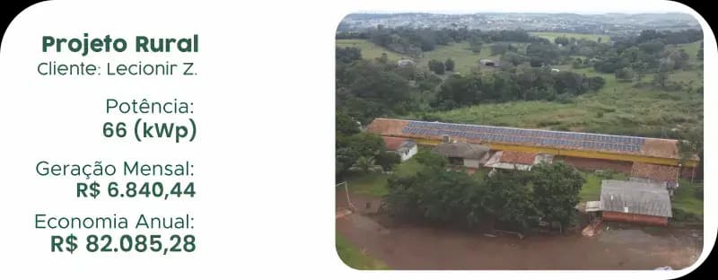 Sistema fotovoltaico rural instalado em propriedade em Medianeira